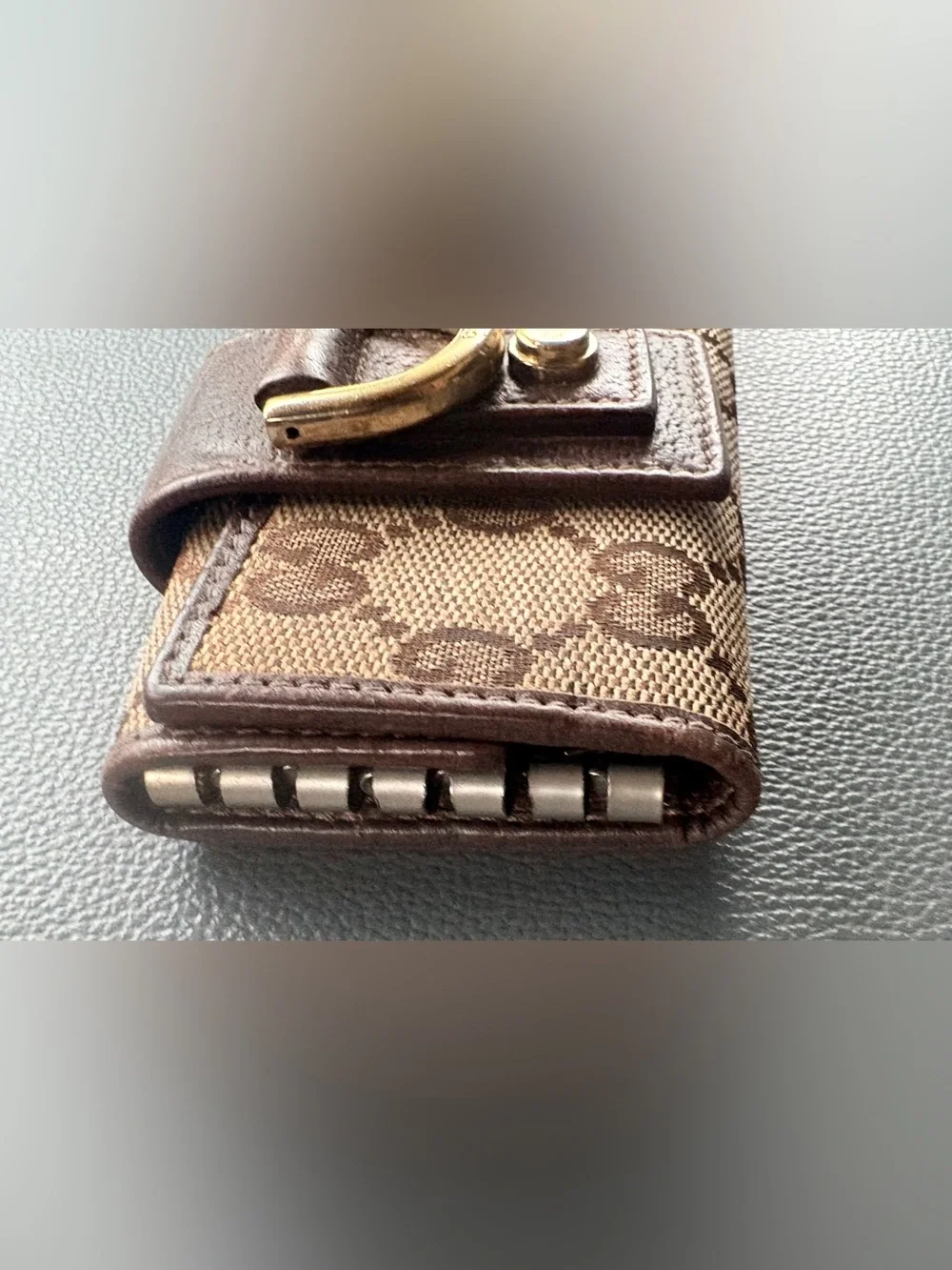 GUCCI Vintage Abbey D-Ring GG Canvas 6 Key Holder Case Brown Leather 441619